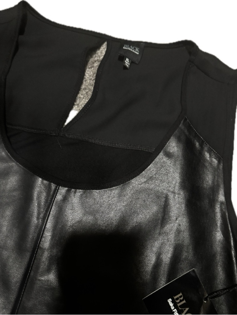 Saks Fifth Avenue Black Faux Leather Sleeveless Tank - Picture 2 of 5